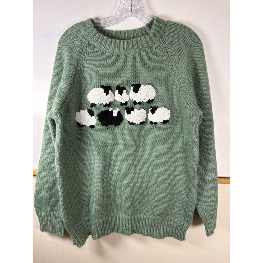 Princess Diana Inspired Black Sheep Sweater Womens M Green Crewneck Cottagecore
